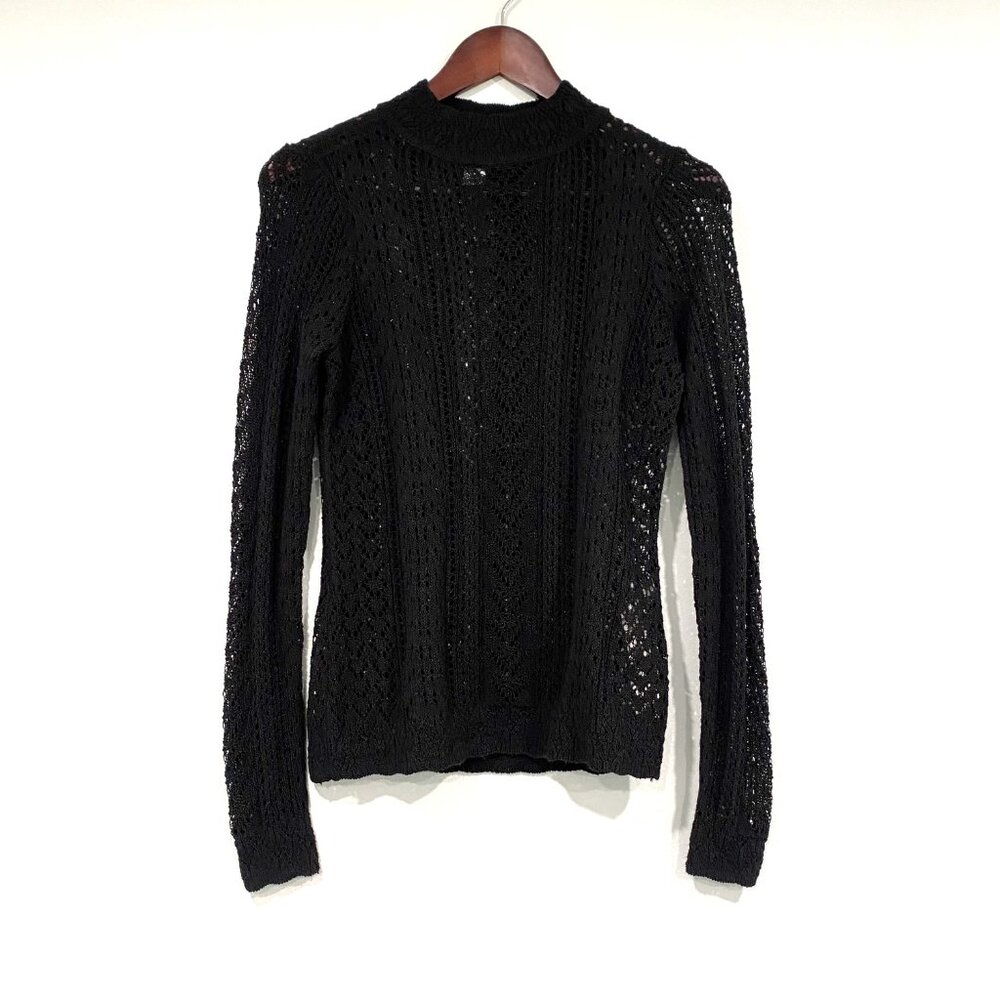 White House | Black Market Black WHBM Open Knit Crewneck Sweater Size Small